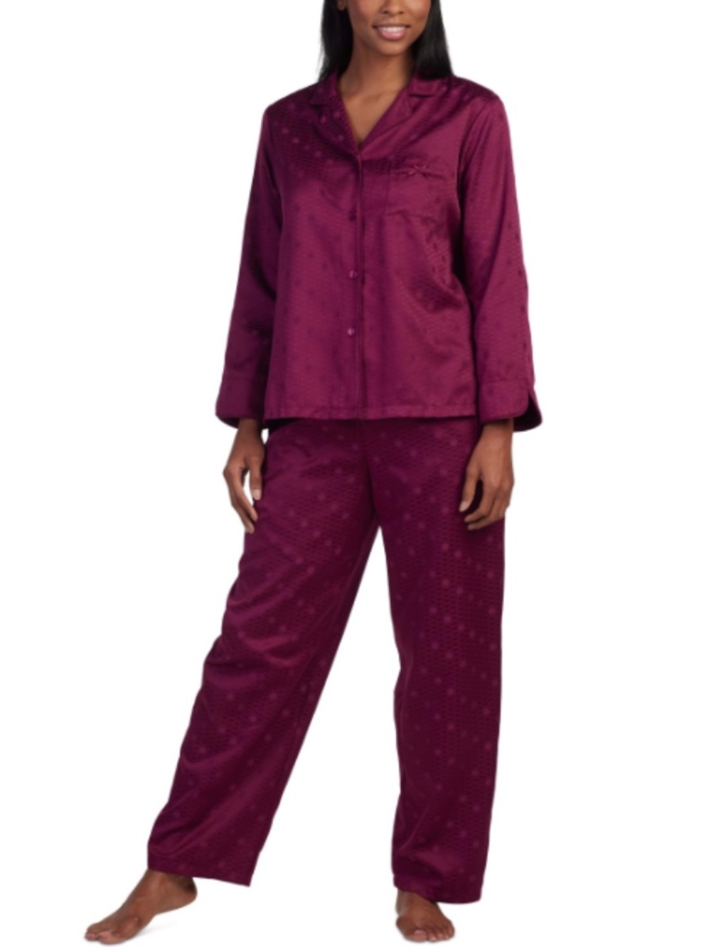 Miss Elaine Women's 2-Pc. Notched-Collar Pajamas Set - Cranberry Medium